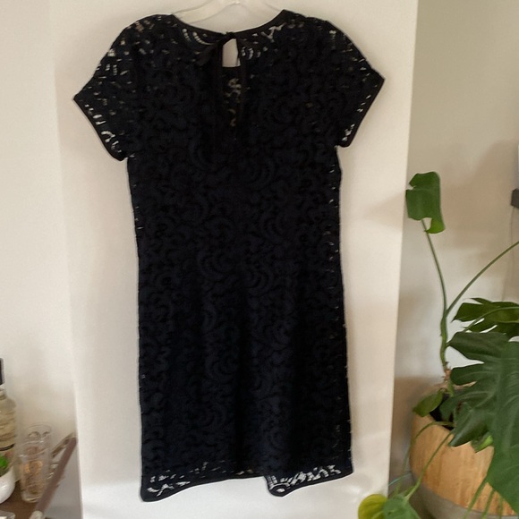 LOFT ANN TAYLOR black blue lace mini shift dress 2 - Picture 2 of 5